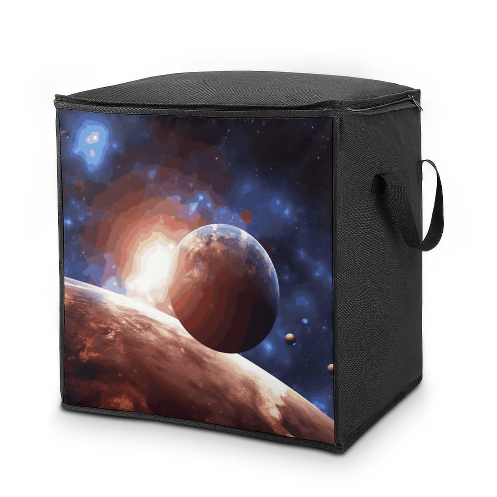 Planets in Space Background Storage Bag with Zippers And Handle Extra Large Bedding Comforter Storage Bag Foldable Blanket Storage Bags Fabric Moving Bags for Closet Organizer (70L)