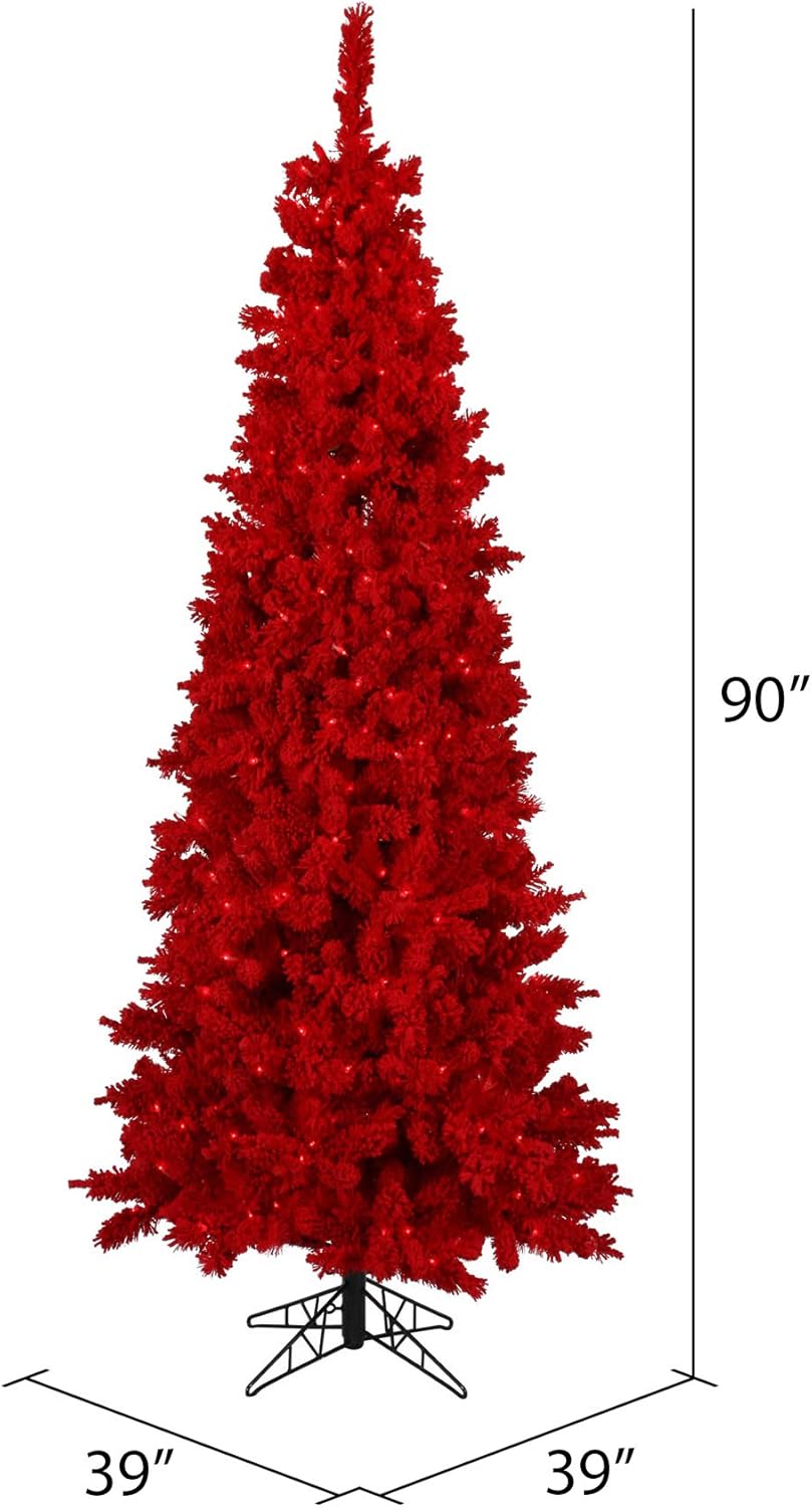 Vickerman 7.5' Flocked Red Fir Artificial Christmas Tree, Red Dura-lit LED Lights - Snow Covered Faux Tree - Seasonal Indoor Home Decor