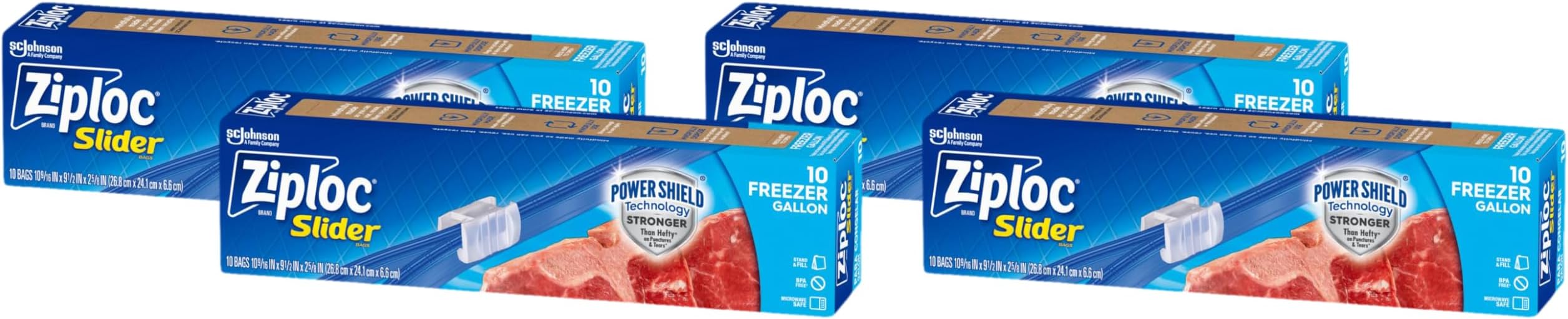 Ziploc Gallon Food Storage Freezer Slider Bags, Power Shield Technology for More Durability, 10 Count (Pack of 4)