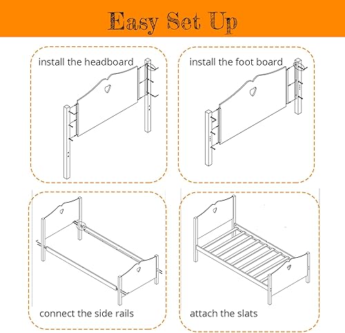 Miniatura 4 de AOCOROE Base de cama individual para cama de princesa para niñas, cama de plataforma de madera rosa tamaño individual con cabecero, tabla de pie y