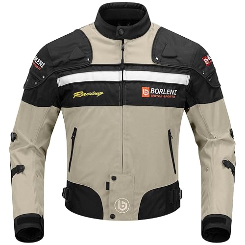 BORLENI Motorcycle Jacket Windproof Motorcycle Full Body Protective Gear CE Armor Suitable for All Seasons,Brown,M