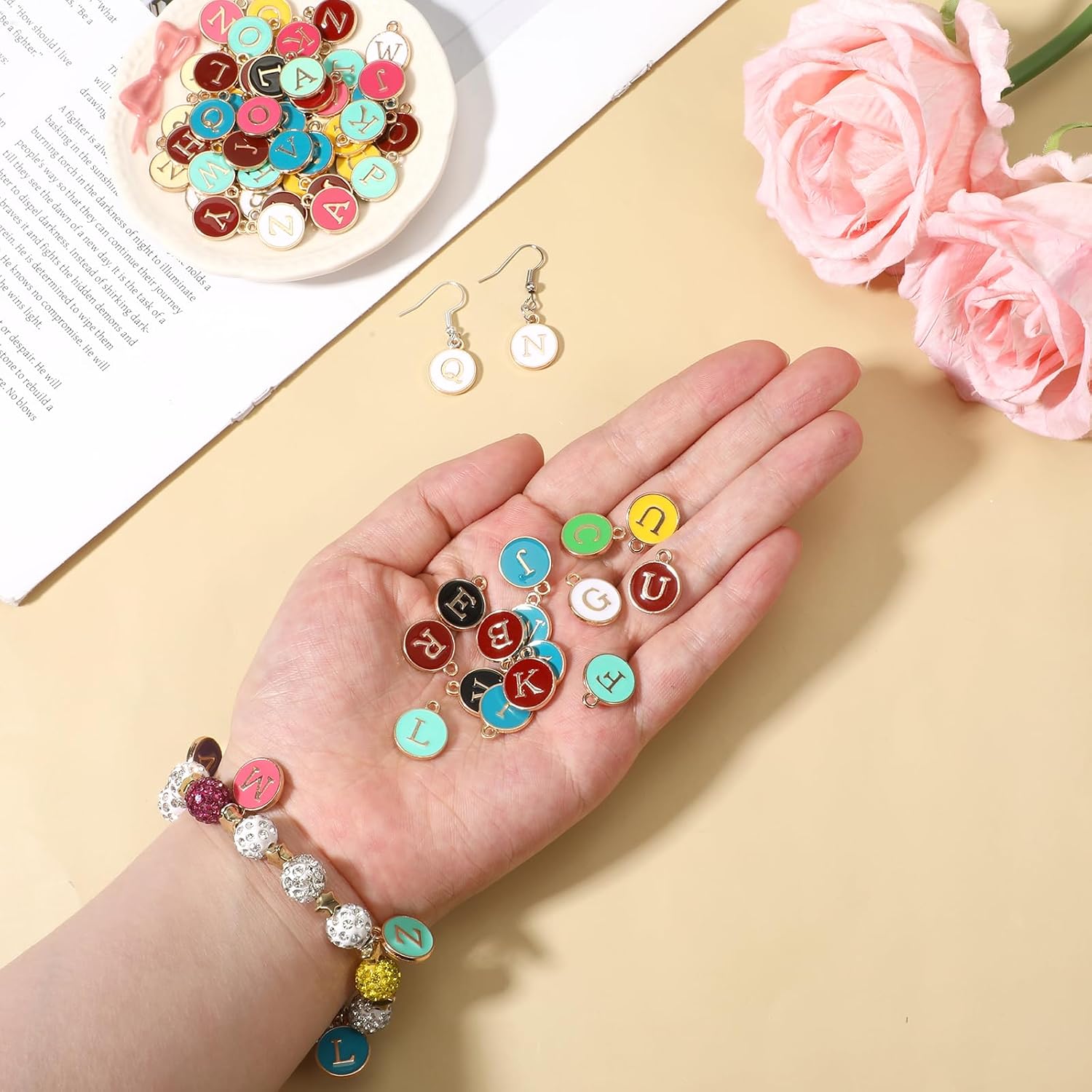 312 Pcs Letter Charms for Jewelry Making, Mix Initial Charm with 100 Keychain Clips and 200 Jump Rings, Double Sided Alphabet Charms for DIY Necklace & Bracelet