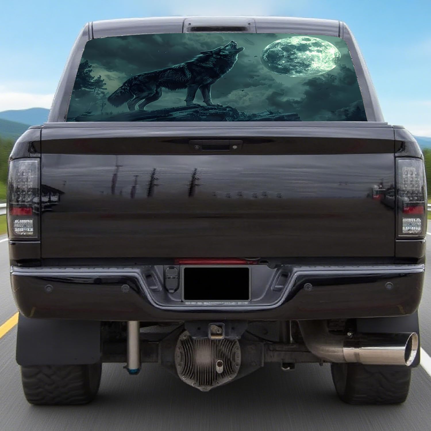 Pickup Car Window Stickers Sunset Background with Palm Trees Perforated Vinyl See-Through Sticker, Fit Most Pickup Trucks, SUV 17x65 inch