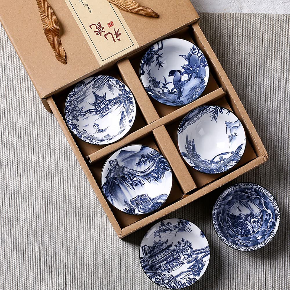 G-LIKE Blau-Weiß Porzellan Teetassen Geschenkbox – Traditionelles Chinesisches Teegeschirr Retro-Stil Antik Handwerk 6-teilig Set Teeschalen Tee Zeremonie Kunstwerk Gongfu Teekunst (Blauweiß2)