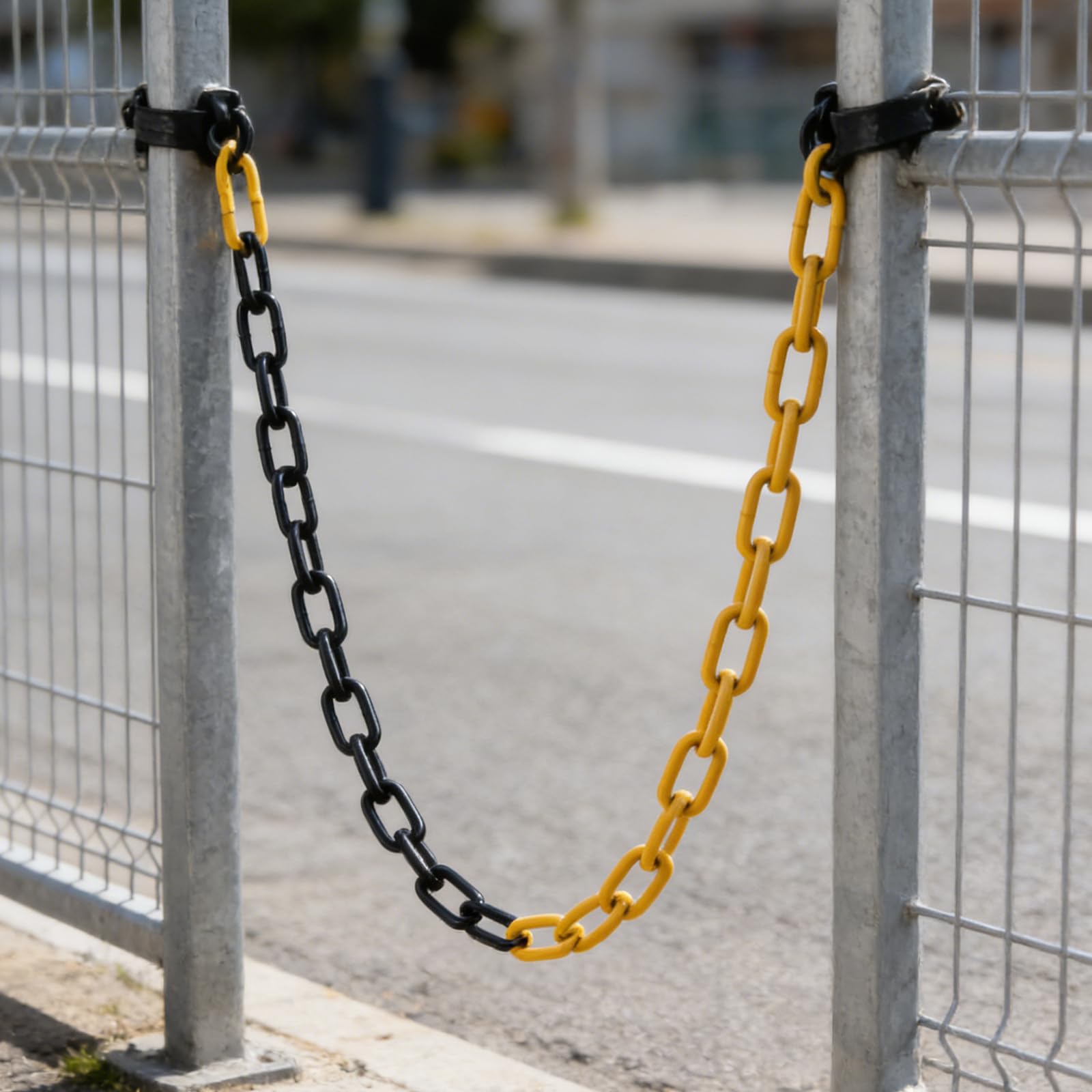 CYEER Catena di sicurezza in metallo (5 mm di spessore) – Catena in acciaio a righe giallo-nero – Robusta catena di sicurezza per parcheggio, cantiere, magazzini e industrie, resistente alle