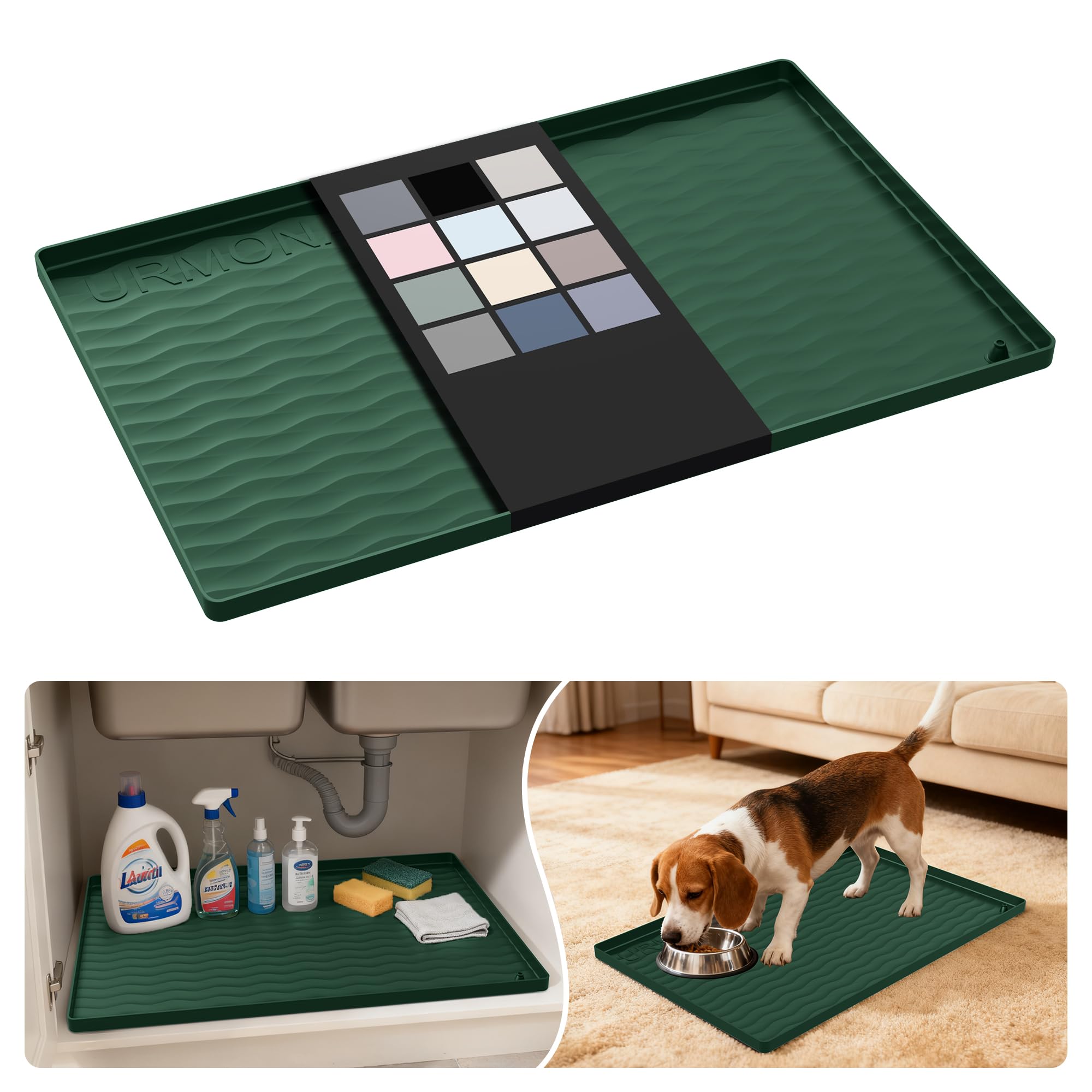 URMONA Waterproof Silicone Under Sink Mat, 22 x 14 in, Flexible Shelf Liner