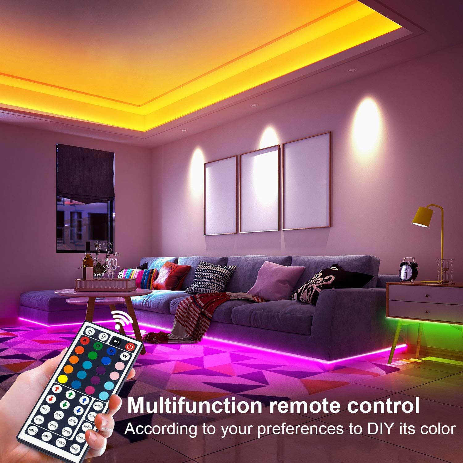 Arrozon LED Lights Remote Control with Controller, 44 Keys IR Remote Controller Replacement for RGB Led Strip Lights(1 to 2 Controller)