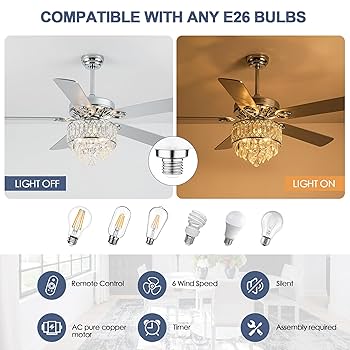 Oaks Aura 52 Inch Crystal Chandelier Ceiling Fan Chrome