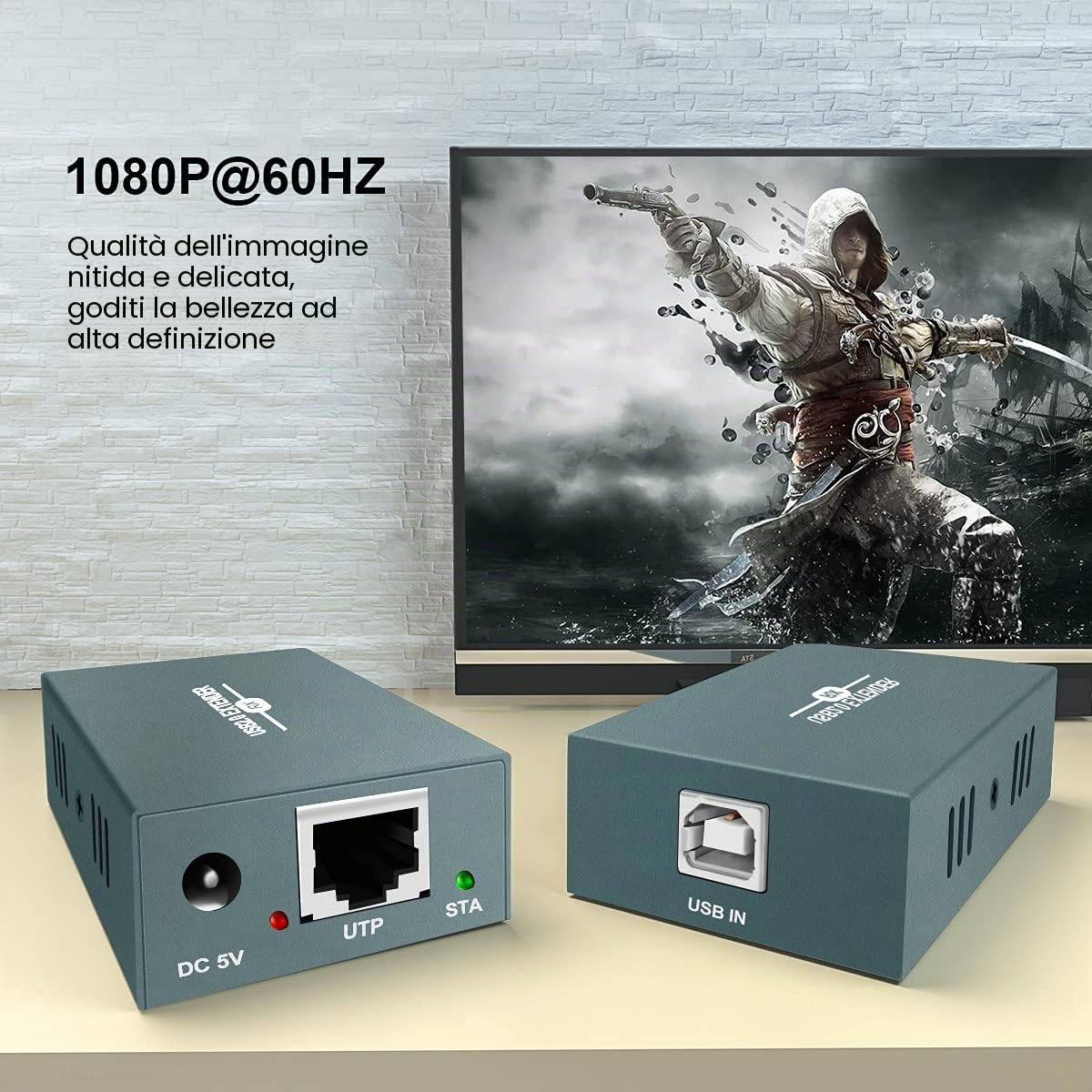 GREATHTEK USB 2.0 Extender Ethernet USB over RJ45 Cat 5e/6/7 fino a 50m | Supporto Windows/macOS/Linux, Plug & Play, Ideale per Ufficio, Controllo Industriale, Fabbrica e Sistemi di Gestione