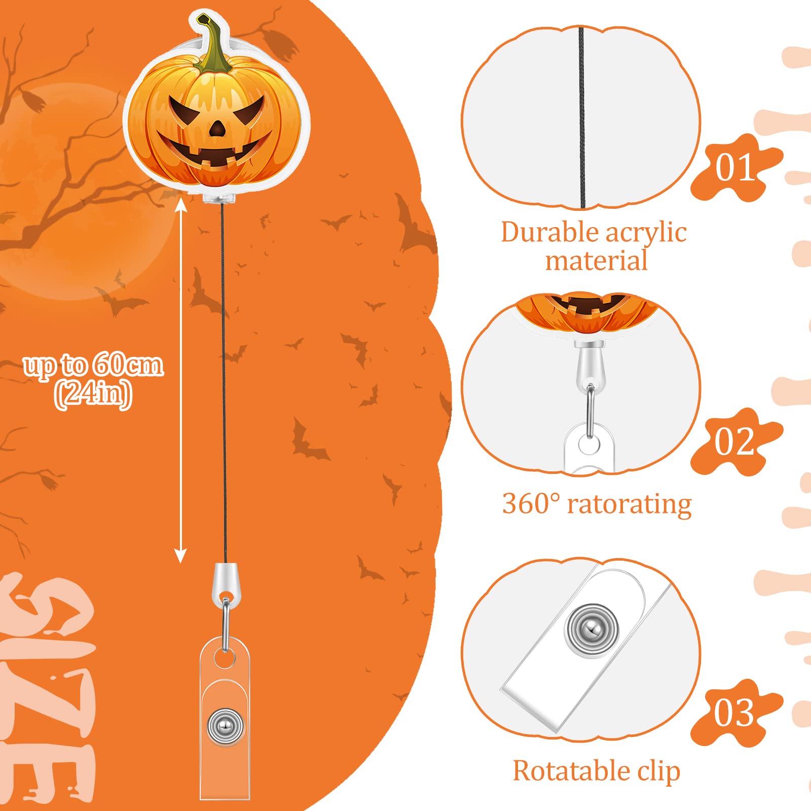 15 Pack Holiday Acrylic Badge Reels - Halloween Thanksgiving Christmas Nurse ID Holders With Retractable Clip - View #12