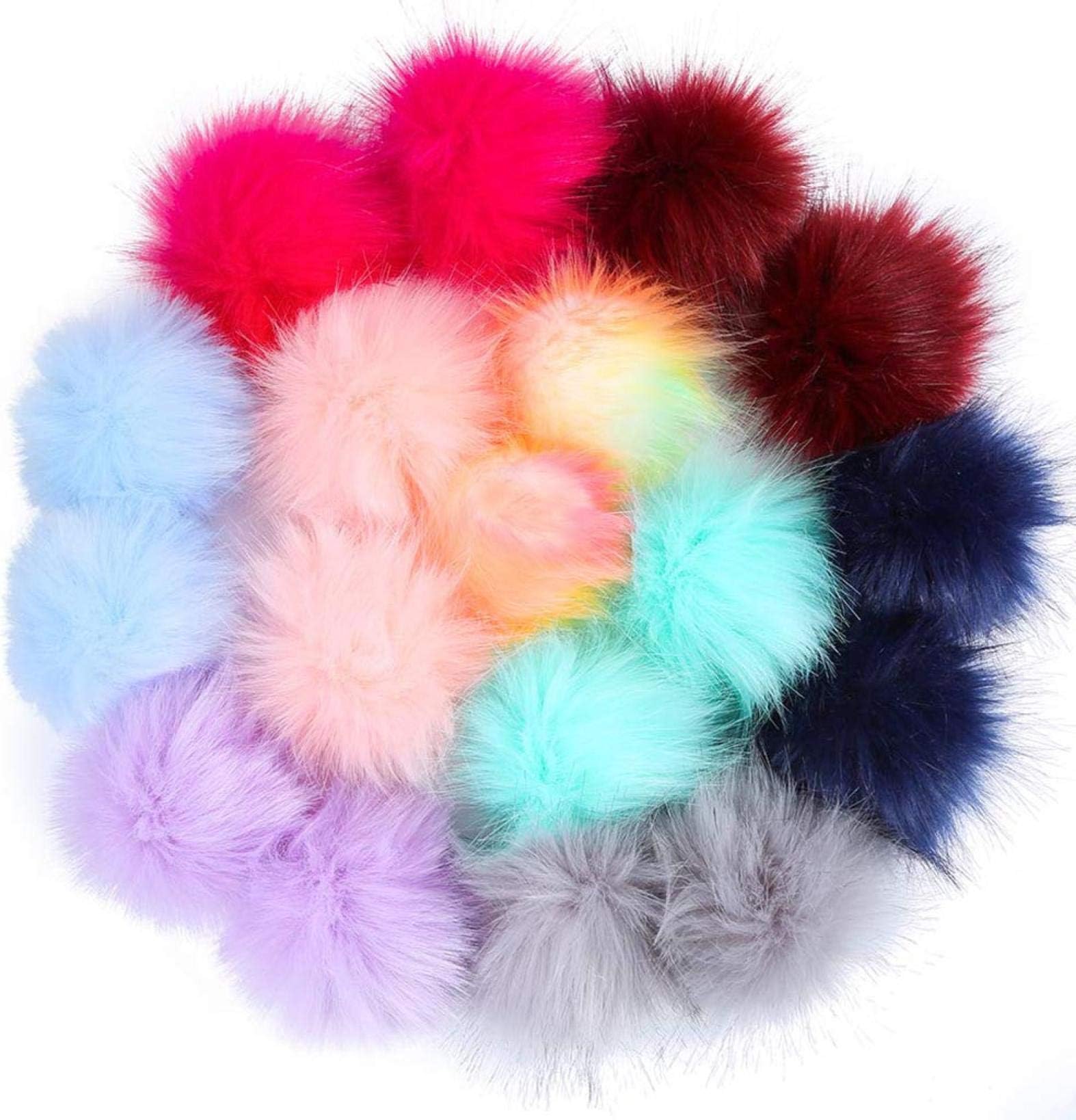 18Pcs DIY Faux Fur Fluffy Pompom Ball for Hats Shoes Scarves Keychains Bag,Charms Colorful Rainbow Clothing Shoes Jewelry Women's Accessories Craft Supplies Easter Decoration Ornaments