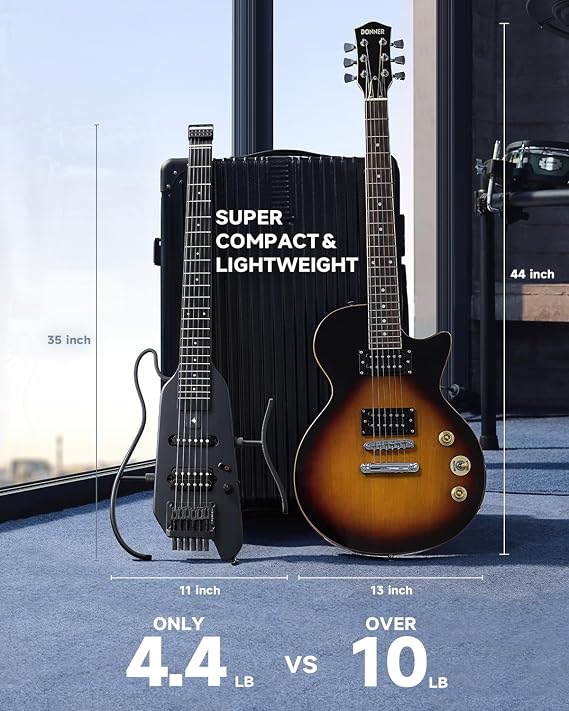 Donner HUSH X Headless Electric Guitar Kit for Travel Practice, Black