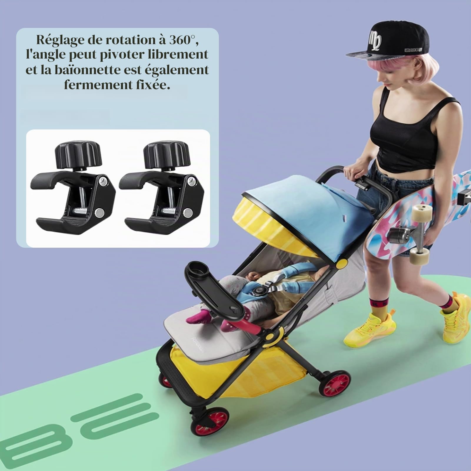 Plateau de Nourriture pour Poussette 3 en 1, Porte-gobelet, Porte-gobelet pour Poussette avec Plateau à goûter Amovible, Accessoire Universel pour Poussette pour Les Voyages