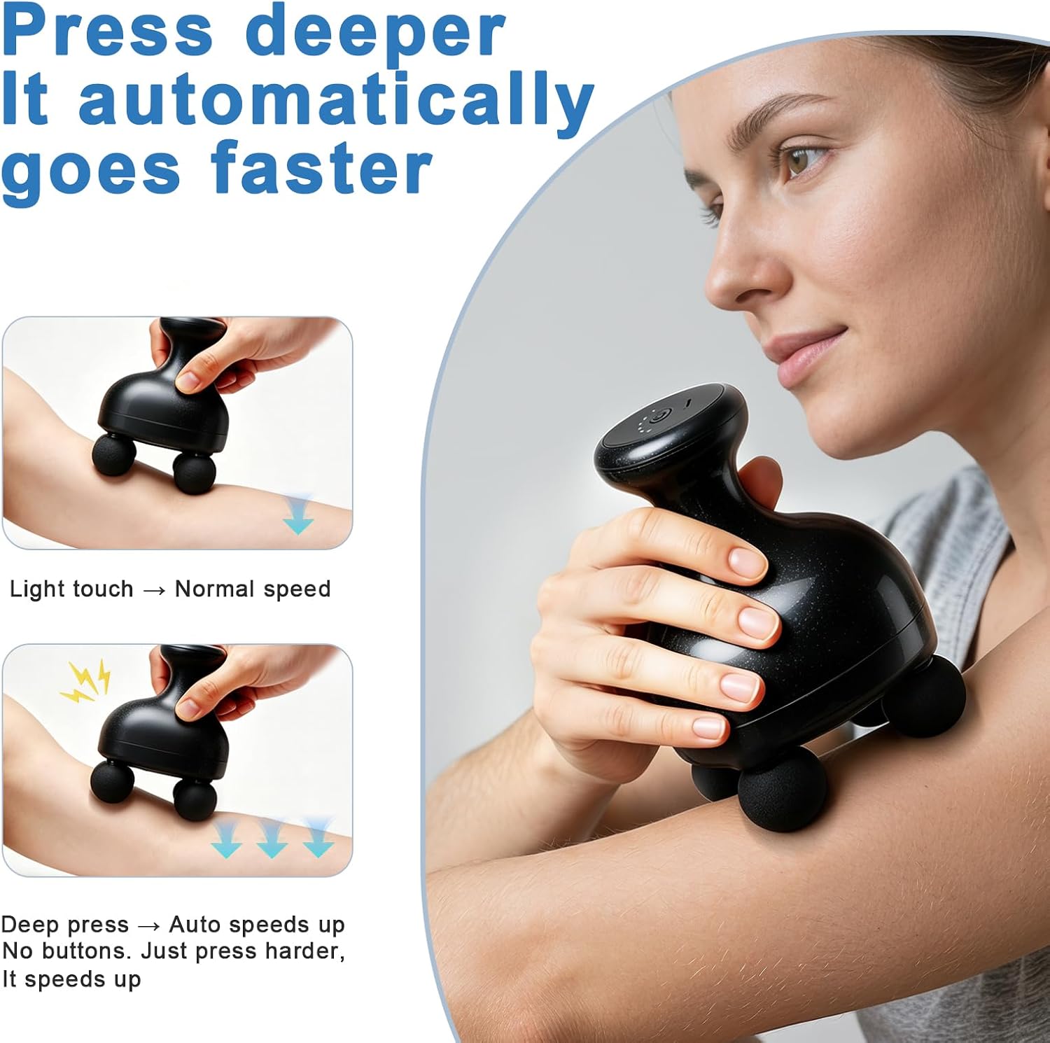 DEITY 4 Heads Handheld Massage Gun Deep Tissue, Electric Body Massager, Percussion Muscle Massager for Easing Shoulder and Back Tension, with Reverse Thrust Function