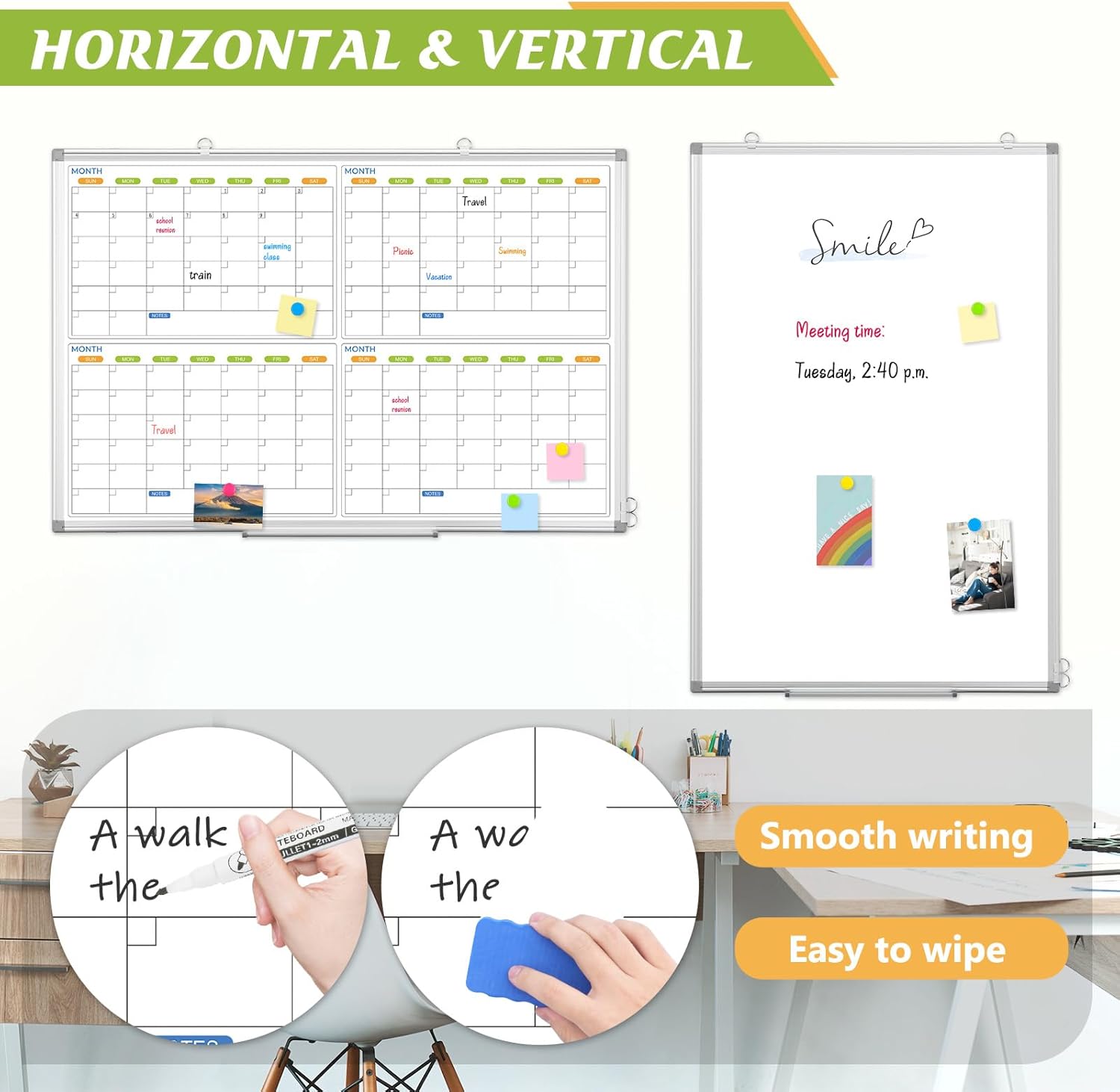 Dry Erase Calendar Whiteboard for Wall, 36" x 24" Magnetic Whiteboard Calendar Planner, Silver Aluminum Frame 4 Month Dry Erase Board for Office Home and School