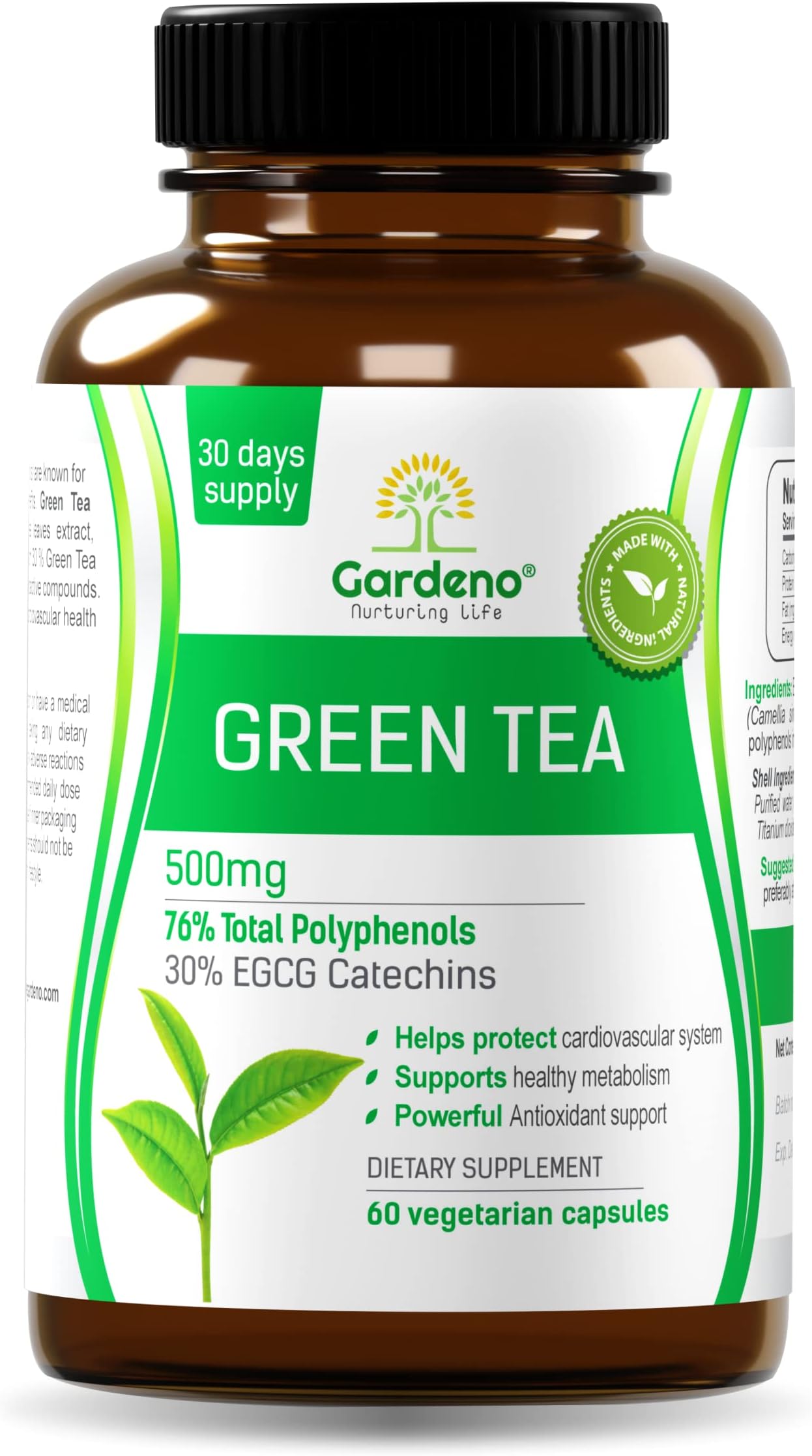 Green Tea Extract with EGCG 500 mg – Supports Healthy Weight, Metabolism & Heart Health – Rich in Polyphenols, Boosts Energy & Antioxidant Protection – 60 Veg Capsules.