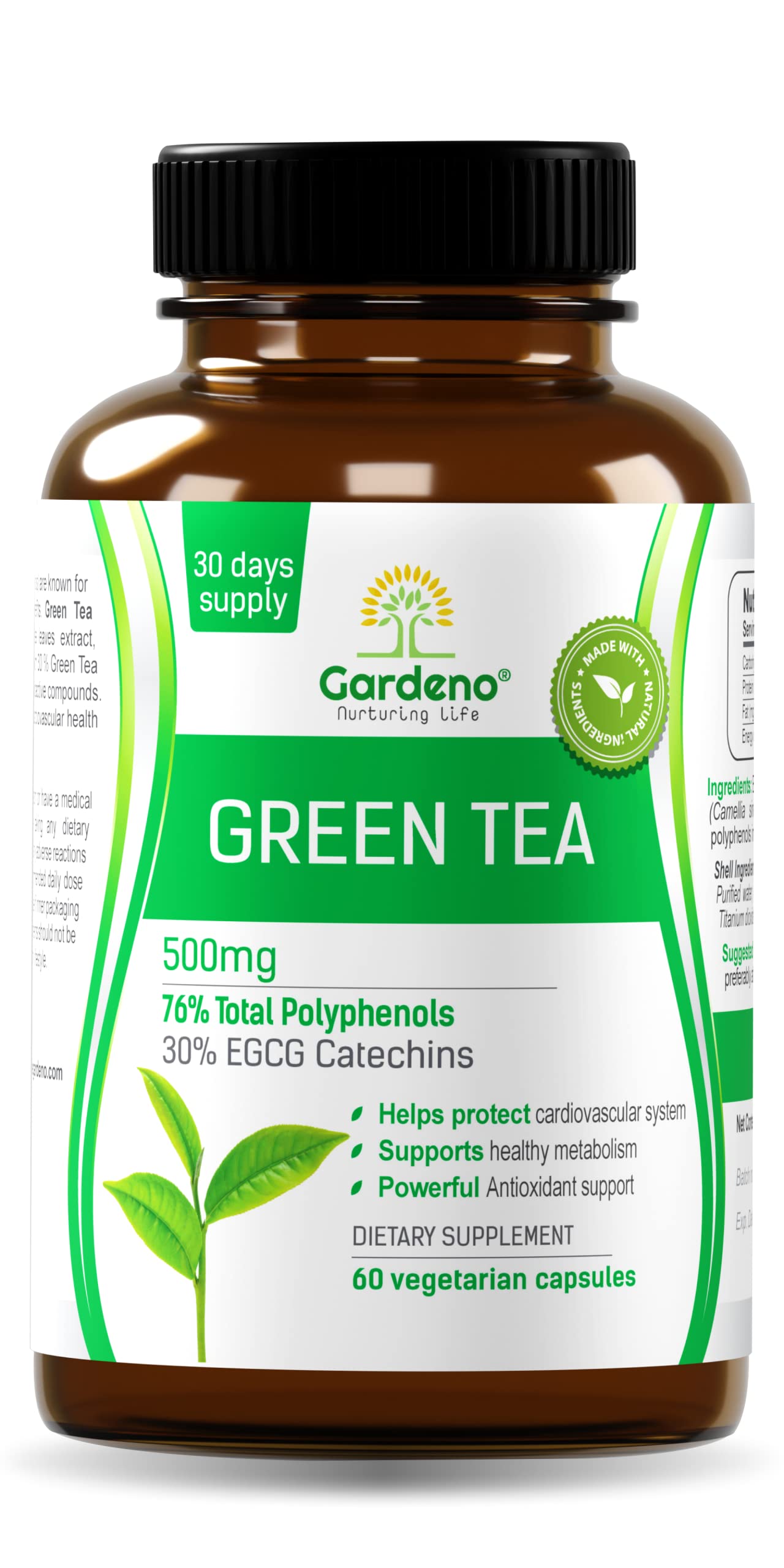 Green Tea Extract with EGCG for Healthy Weight Support 500 mg | Supports Healthy Heart, Metabolism & Energy with Polyphenols - 60 Capsules