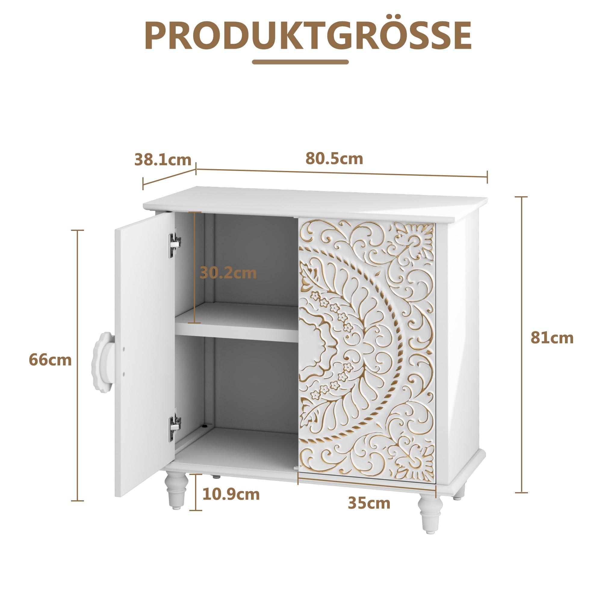 HOLTICO Sideboard Wohnzimmer, Küchenschrank Kommode mit 2 Türen Buffetschrank Aufbewahrungsschrank für Wohnzimmer, Küche, Esszimmer Weiß