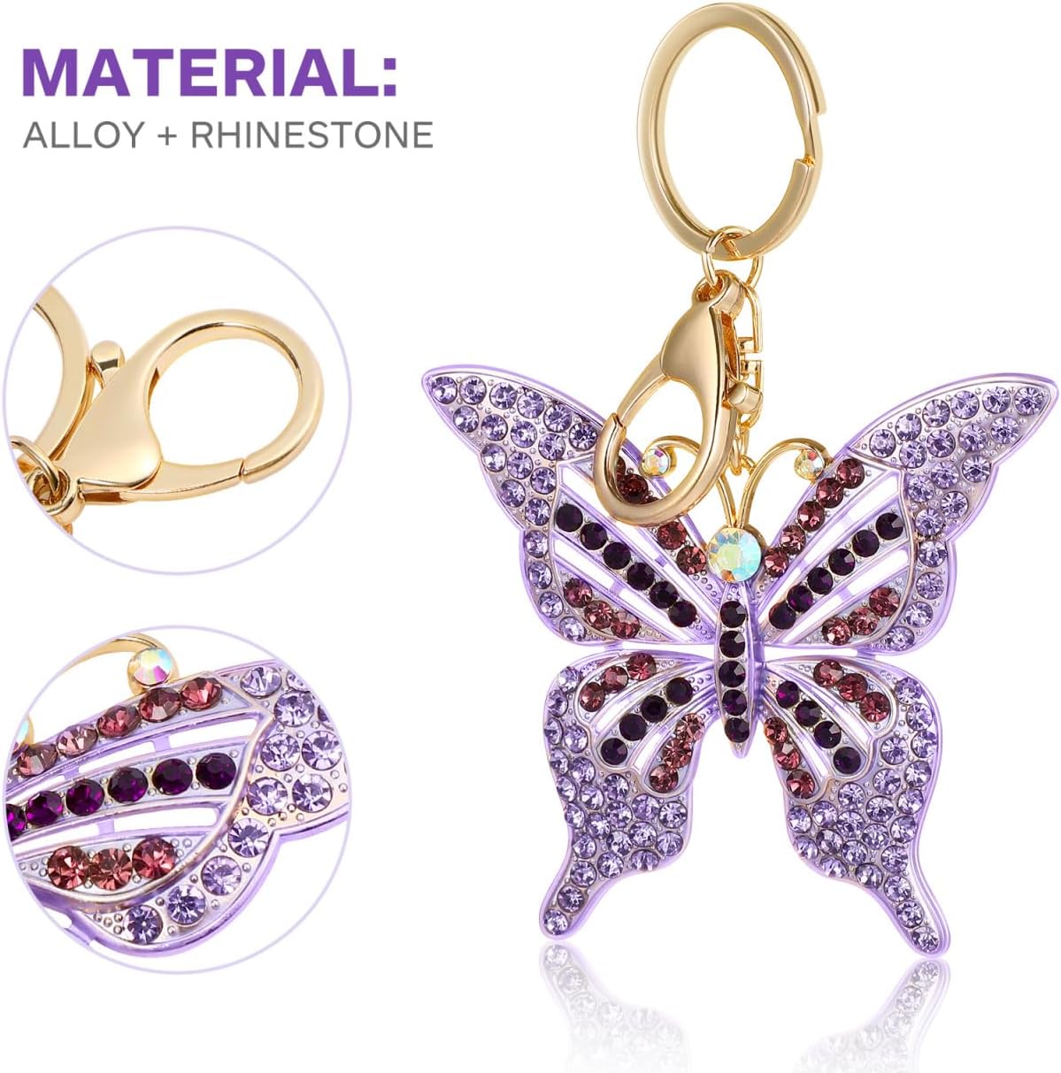 ABOOFAN Butterfly Keychain Pendant Key Ring with Sparkling Rhinestone: Lightweight and Portable Key Holder for Car Backpack Bag Charm 5.1" x 3.3" - Image 7