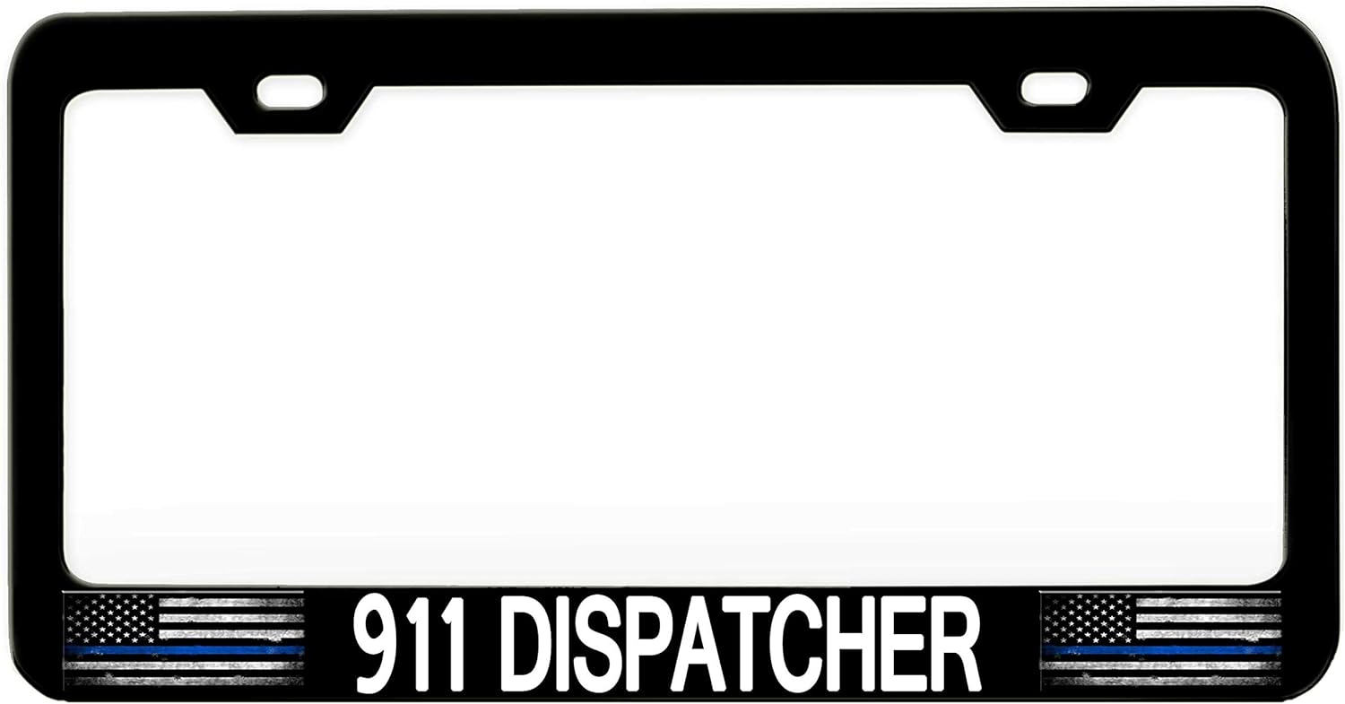 911 Dispatcher Police Black Steel Metal License Plate Frame Auto Car SUV Tag Holder, I52