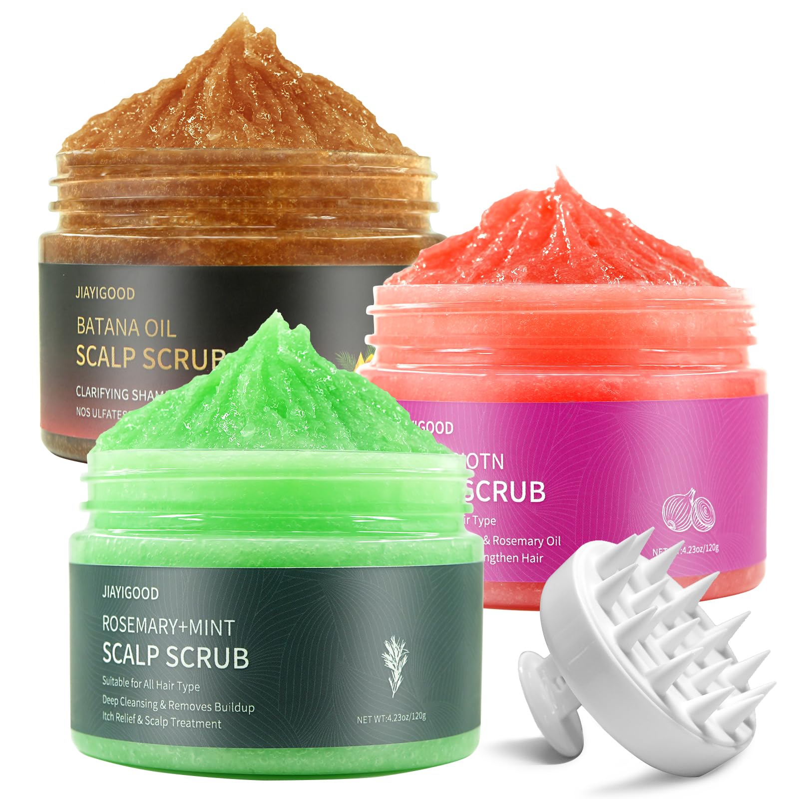 Scalp Scrub , 3-in-1 Shampoo Scalp Exfoliator with Batana Oil, Rosemary, Mint Oil Onion , Hair Treatment to Clarify and Re...