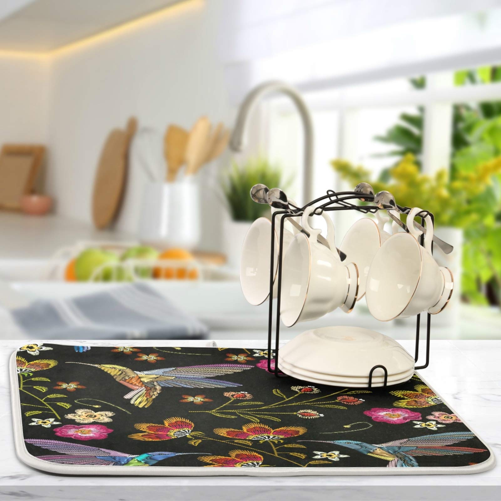 Tapis De Séchage Pour Comptoir De Cuisine, Colibris Et