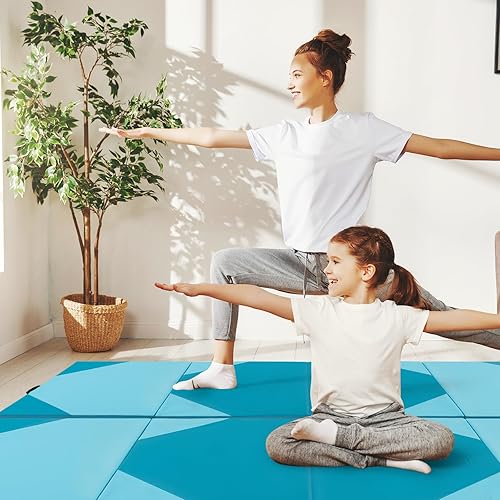 Vista 27 de Giantex 4'x10'x 2" Gymnastics Mat, 4-Panel Folding Aerobics Exercise Mat w/Hook & Loop Fastener, Carrying Handle, Portable Tumbling Mat for
