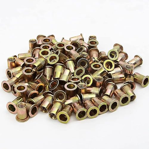 Miniatura 2 de Tuerca de remache, 110 piezas de 14-20UNC de acero al carbono de cabeza plana remachada roscada, cuerpo moleteado (14-20), para decoración de