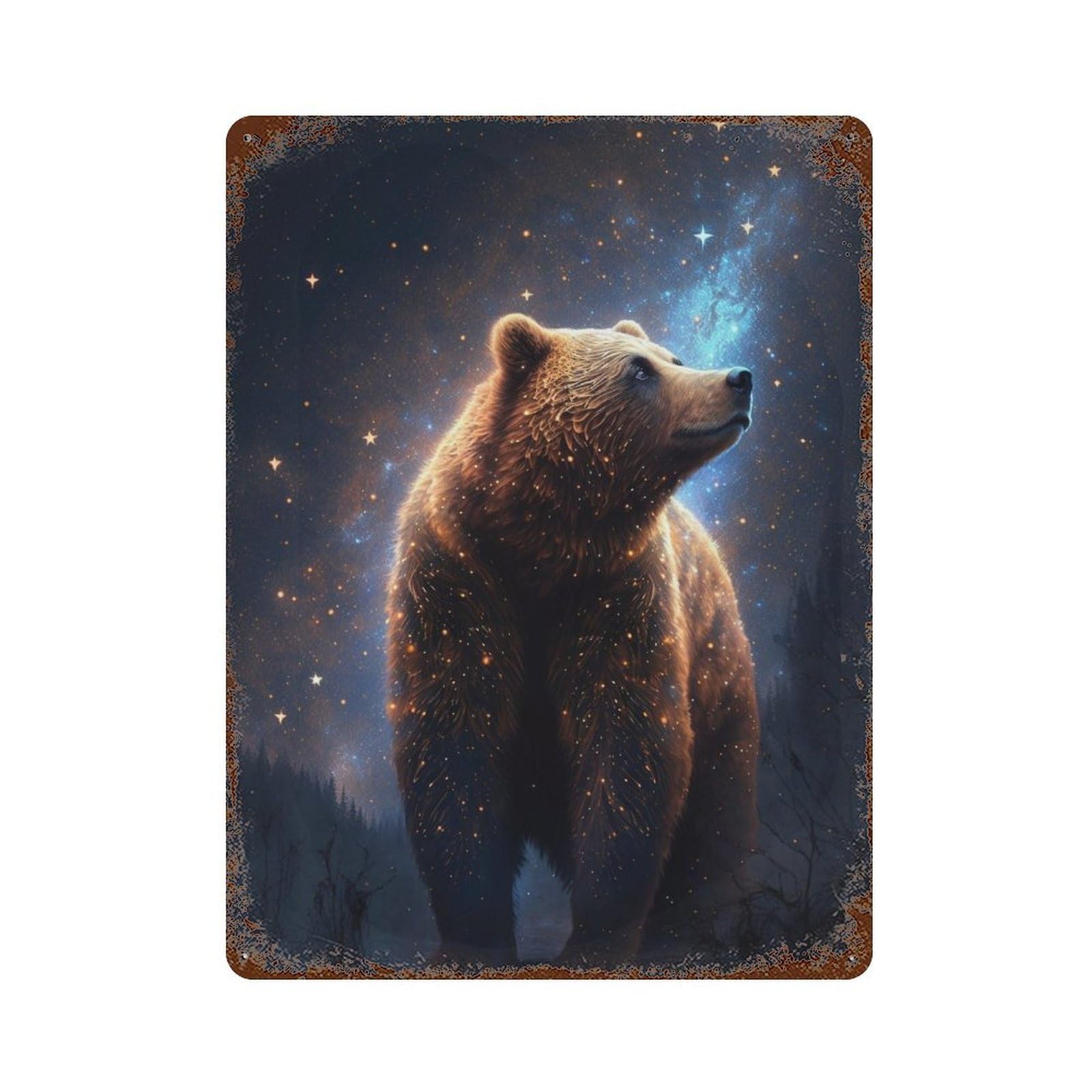 Galactic Bear Majesty Rust Effect Tin Sign 15.7"x11.8", Vintage Wall Decor for Garage, Pub Or Kitchen