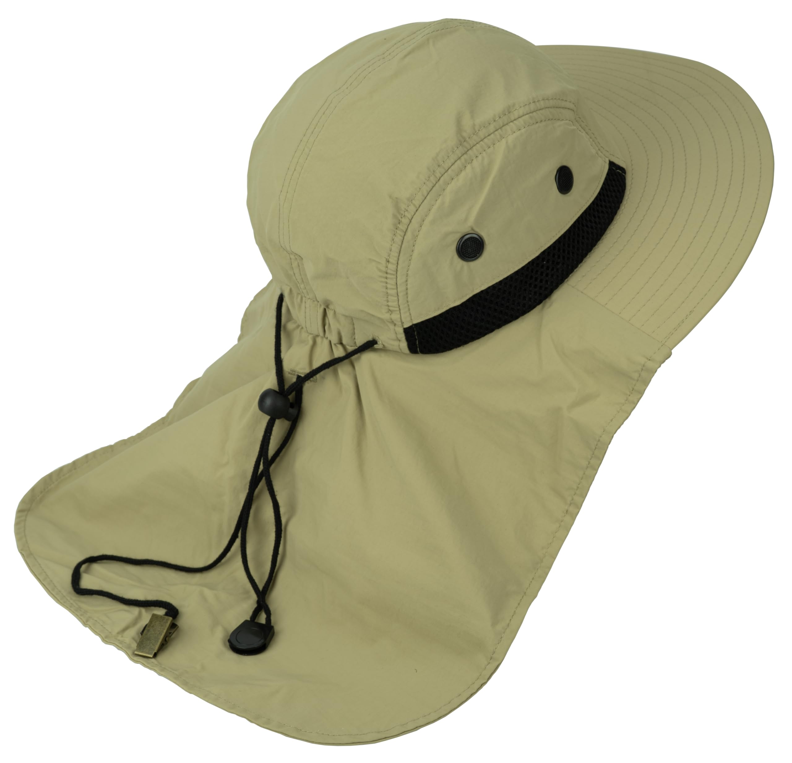 Sombrero de ala ancha para hombres y mujeres, con solapa para el cuello, impermeable, protección UPF50, pesca, senderismo, safari, Caqui, talla única