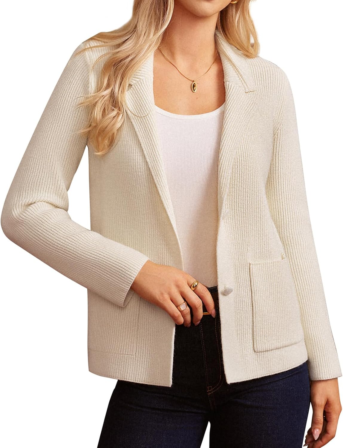 GRACE KARIN Sweater Blazers for Women Business Casual Long Sleeve Open Front Lapel Sweatshirt Blazer Suit Jacket with Pockets