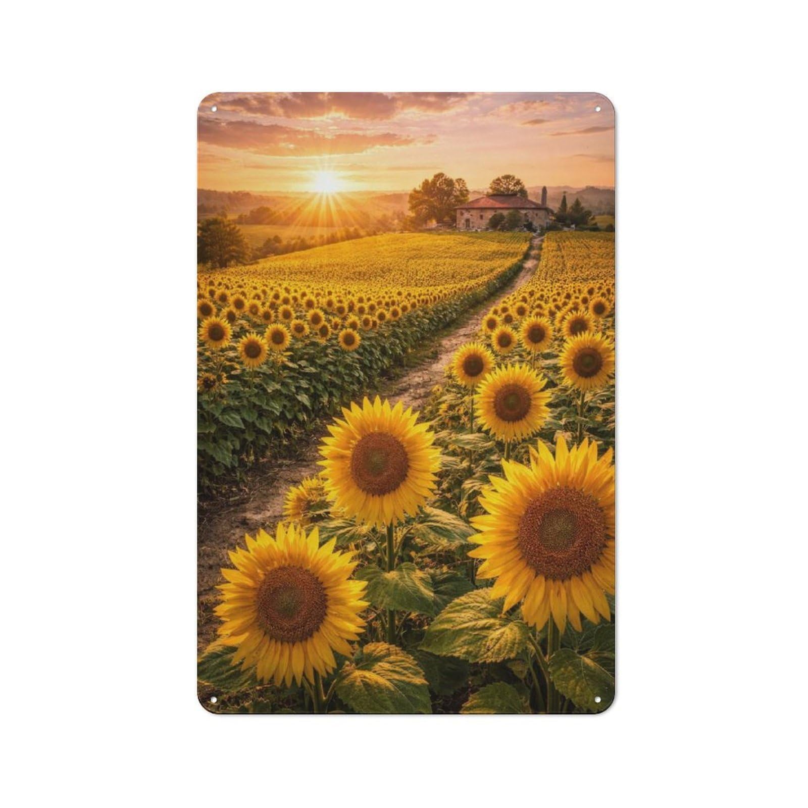 Country Style Sunflower Field at Sunset Decorative Metal Sign 30x20cm, Bistro Wall Plaque for Restaurant, Kitchen, Counter Or Breakfast Nook