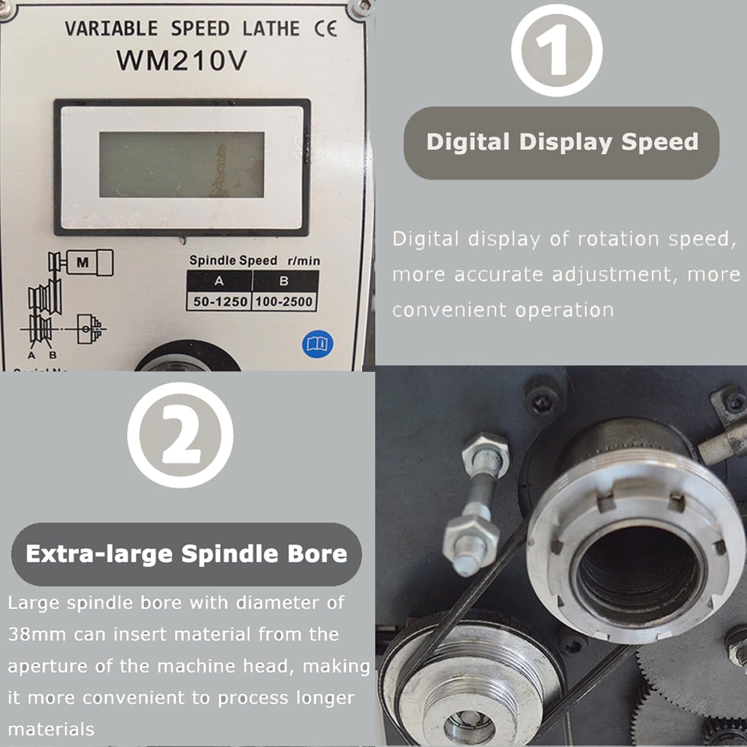 INTSUPERMAI Metal Lathe 8"× 31" Power Metal Wood Plastic Lathe Precision Benchtop Metric Thread Metal Lathe Hobby DIY Metal Lathe 50-2500rpm 900W Brushless Motor Metal Turning Machine 110V