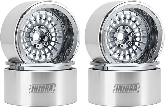 INJORA 2.2 Beadlock Wheel - Offset -10mm Aluminum Turbine Rim for SCX10 TRX4 VS4-10 Gen8 1/10 RC Crawler Car(Grey)