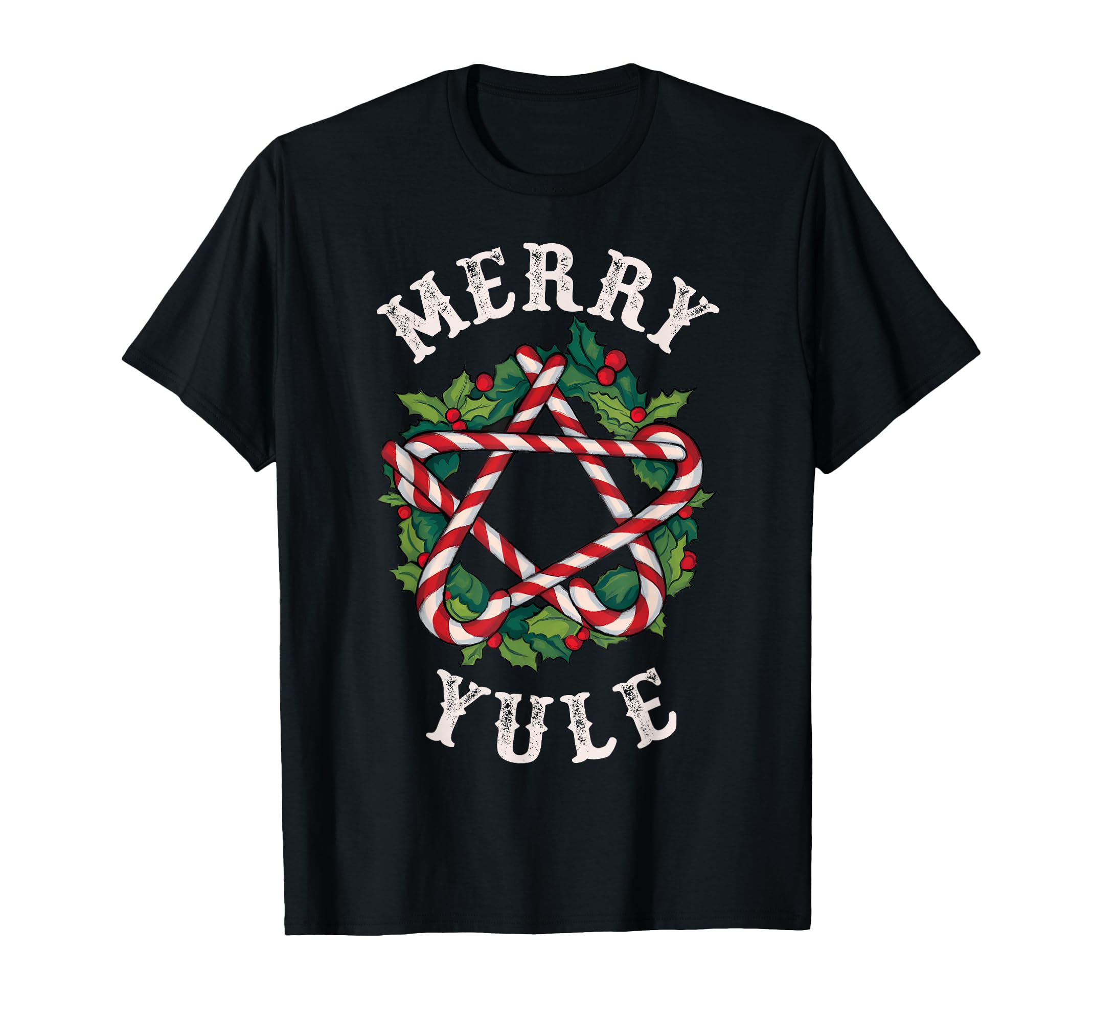 Merry Yule Winter Solstice Holly Christmas Pagan Pentagram T-Shirt