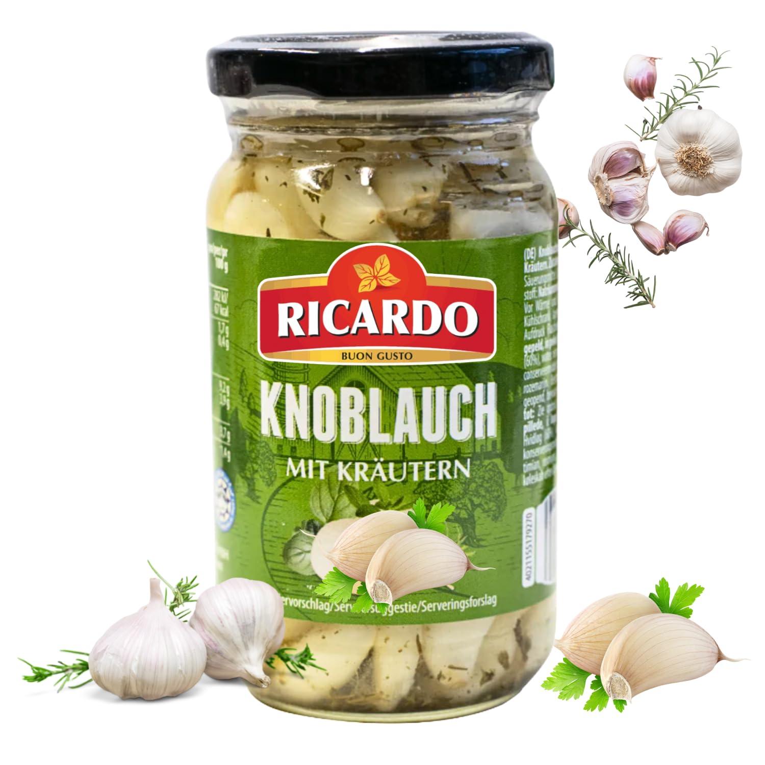 RICARDO Knoblauch mit Kräuter 18 x 190g Eingelegte Knoblauchzehen Vorteilspack