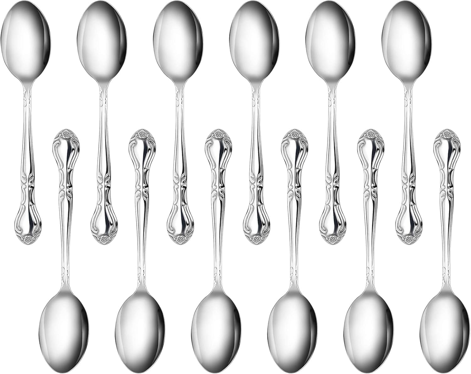 Rose Pattern 18/0 Stainless Steel Teaspoon, 6.2-Inch, Set of 12, Commercial Grade