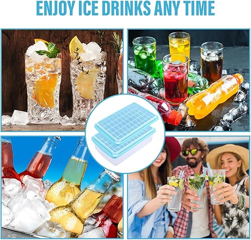 Miniatura 4 de Bandeja para cubitos de hielo (azul) con tapa y contenedor para congelador, fácil liberación, paquete de 2 de 55 moldes para bandejas de hielo con