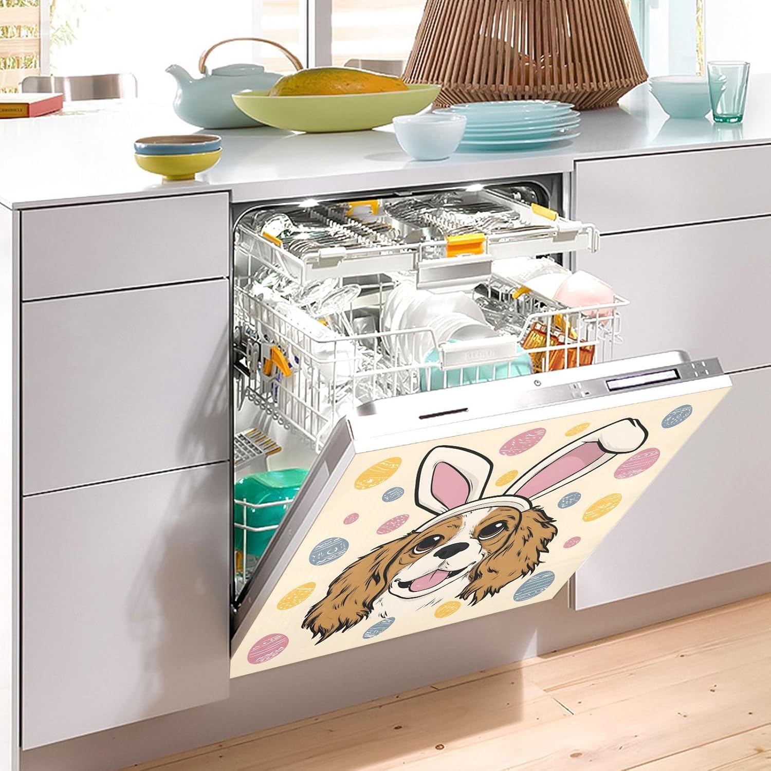 Dishwasher Magnet Cover Large Magnetic Stickers Dog Eggs Front Dishwasher Cover for Home Kitchen Refrigerator Decorative Lid