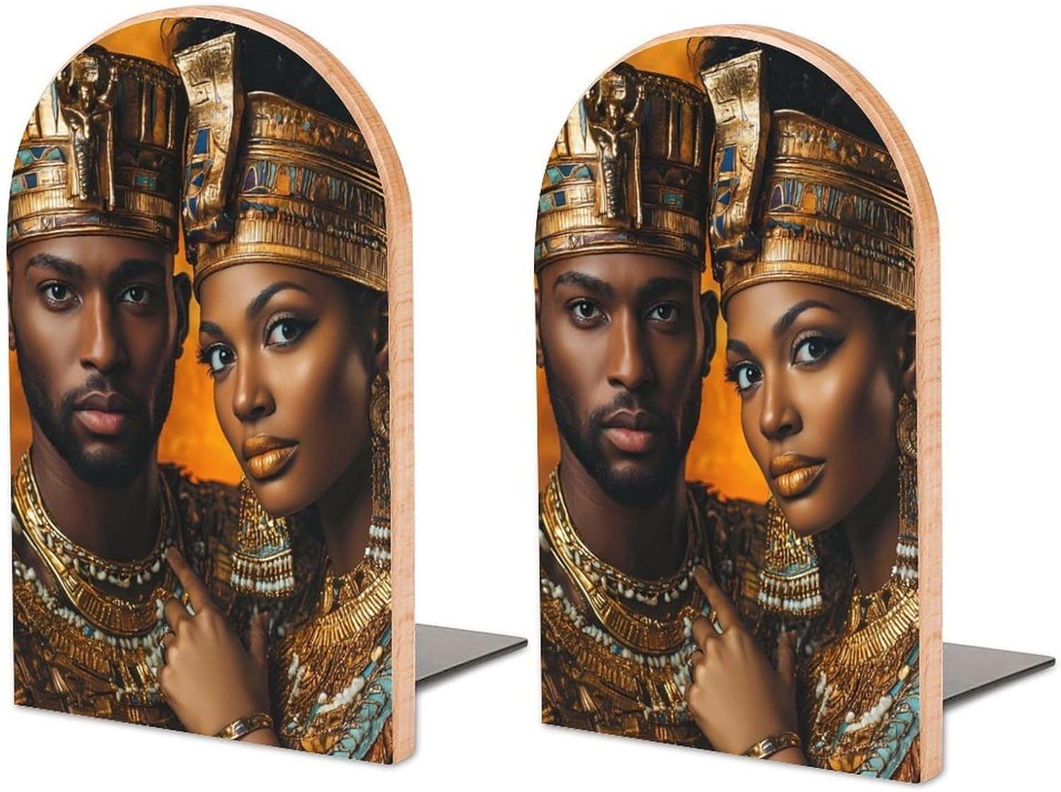 Lovers Couple Ancient King Queen Cute Wood Book Ends Decorative Bookends 1 Pair Non-Skid for Shelves Home Office 7 X 5 Inch