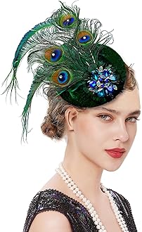 Z&X Peacock Feather Fascinator Hats for Women Headband Clip Crystal Deco 1920s Flapper Feather Pillbox Hat Costume Headpiece Green