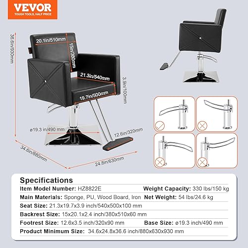 Miniatura 3 de VEVOR Silla de salón para estilista giratoria de 360 con bomba hidráulica resistente, peso máximo de carga de 330 libras, equipo de belleza de spa