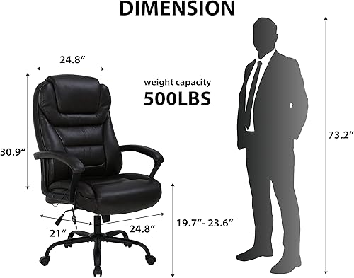 Miniatura 7 de Silla de oficina ejecutiva ergonómica de 500 libras, silla de escritorio con respaldo alto y soporte lumbar de masaje, mecedora giratoria para
