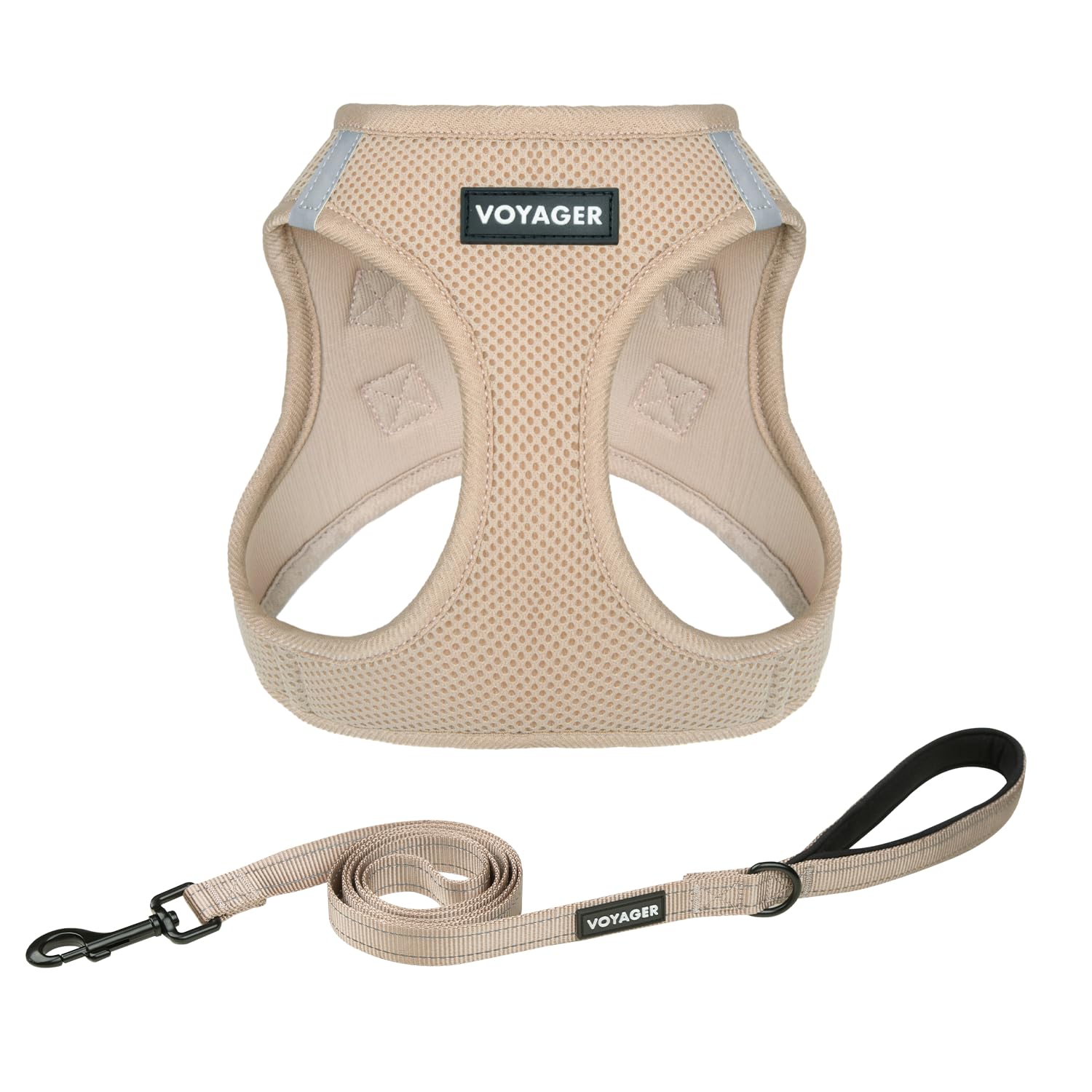 Best Pet Supplies Voyager Step-in Air All Weather Mesh Harness and Reflective Dog 5ft Leash Combo with Neoprene Handle, for Small, Medium and Large Breed Puppies - Khaki, XXXS