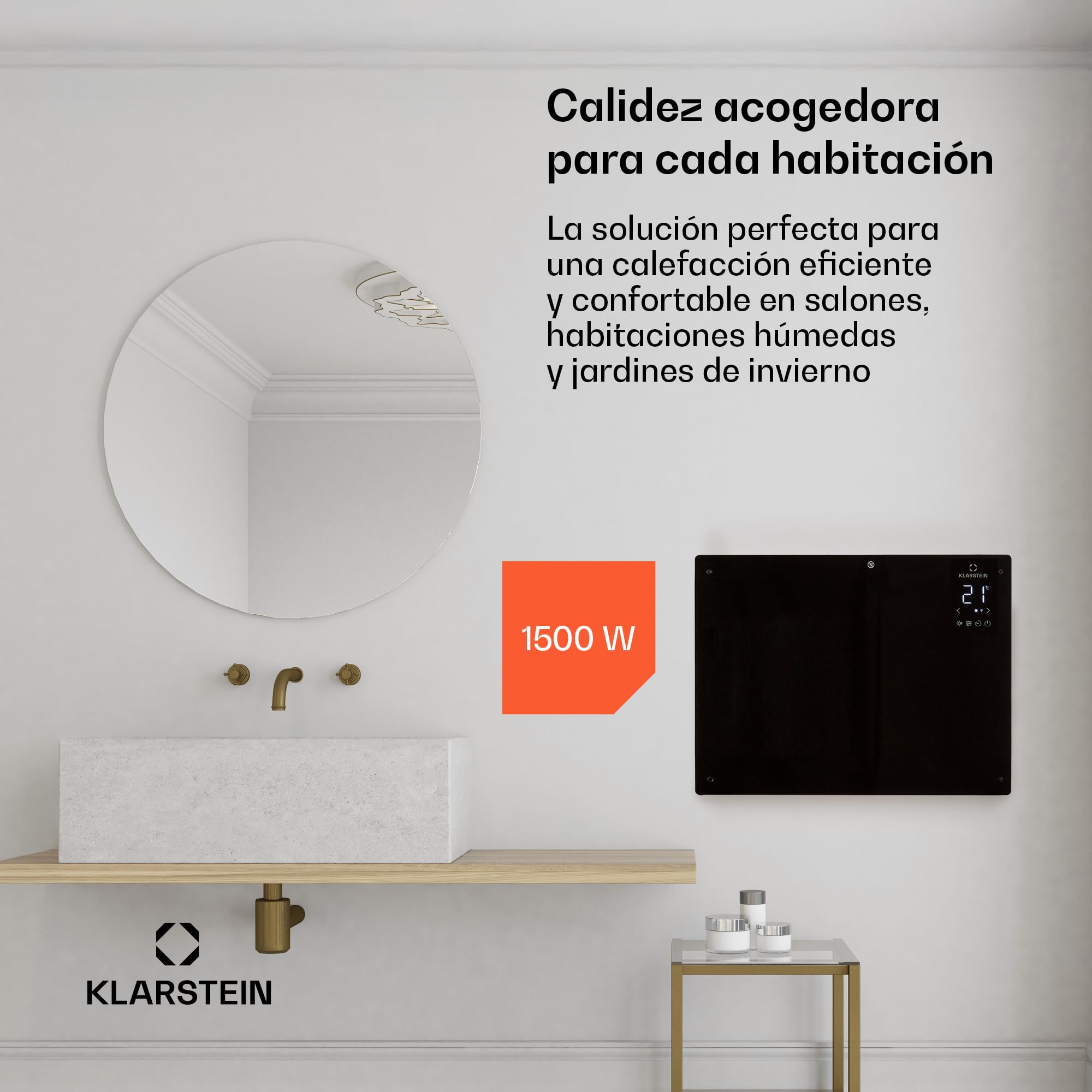 Klarstein Radiador Electrico Bajo Consumo, Estufa Montaje para Pared y de Pie, Protección Sobrecalentamiento y Termostato, Radiadores Bajo Consumo Electricos, Caleffación 1500W sin Emisiones