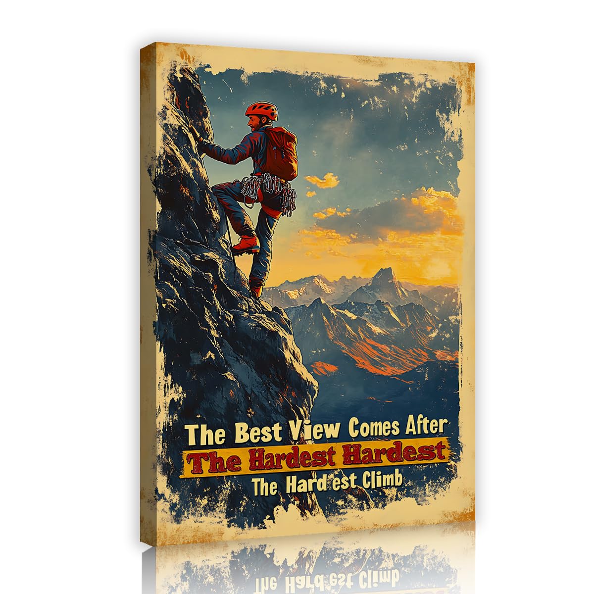 Via Vela Inspirational Office Wall Decor Framed Canvas Art, Rock Climbing Vintage Poster Picture, Hardest Climb Quote Painting, Gym Man Cave Prints Artwork 70x105cm