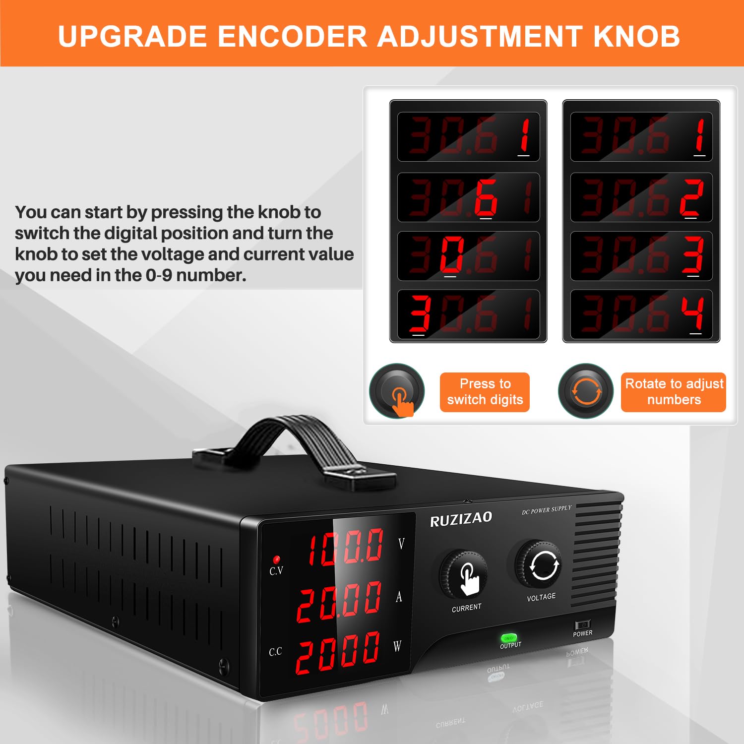 Labornetzteil 100V 20A Labornetzgerät Hochleistungs DC Regelbar Netzgerät Schaltnetzteil 2000W, Labor DC-Stromversorgungen mit Ausgangsschalter Encoderregelung und 4-stelliges LED-Display