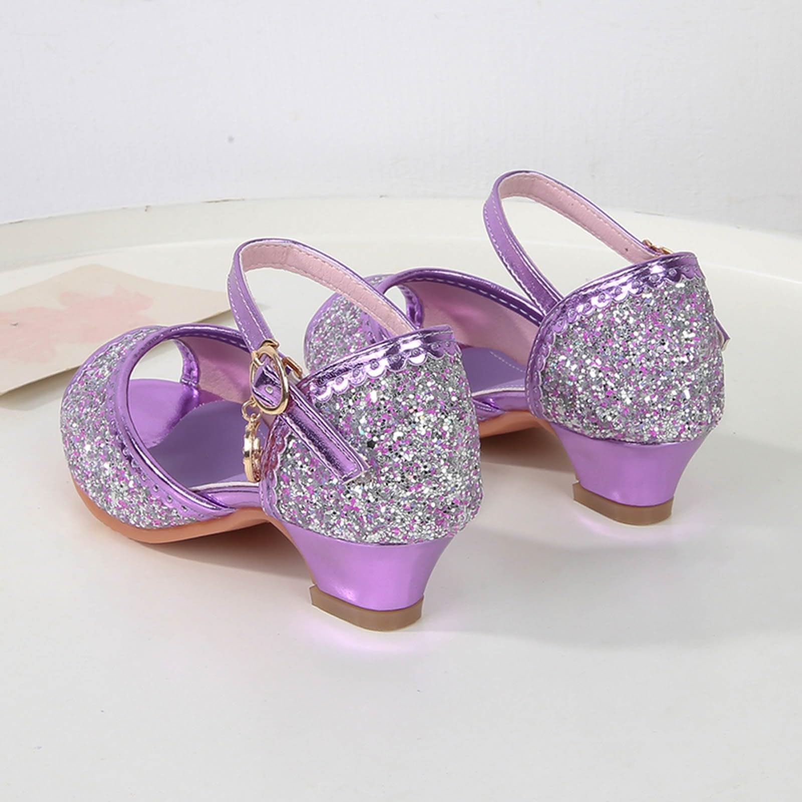 Stöckelschuhe Kinder, Prinzessin Schuhe Mädchen mit Schnallen, Geschlossen Ballerinas Absatzschuhe,Fischmaul Prinzessinnen Spielschuhe,Kinderschuhe mit Absatz, Glitzer Klackerschuhe Tanzschuhe,25-35