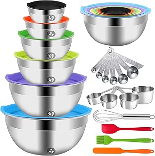 Mixing Bowls with Lid Set, 27PCS Kitchen Utensils Metal Bowl Stainless S...