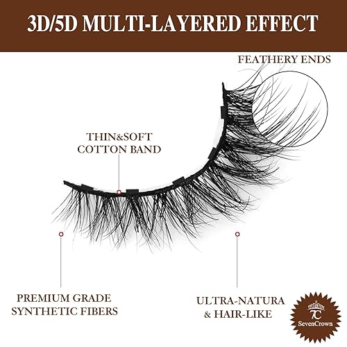 Miniatura 4 de 7C SEVENCROWN Pestañas magnéticas magnéticas de aspecto natural con delineador de ojos, 10 pares de pestañas postizas magnéticas de ojo de gato